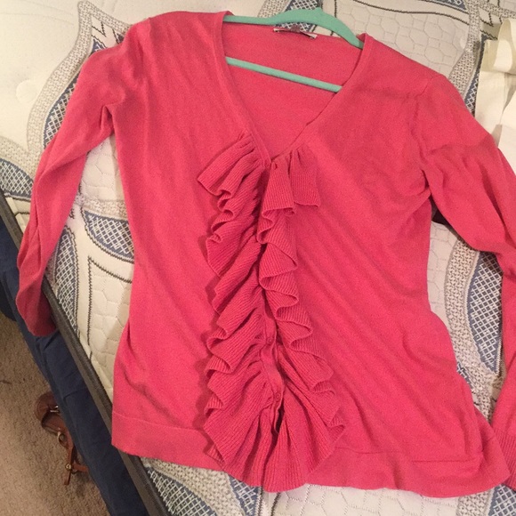 Hot pink ruffle front cardigan - Picture 3 of 4